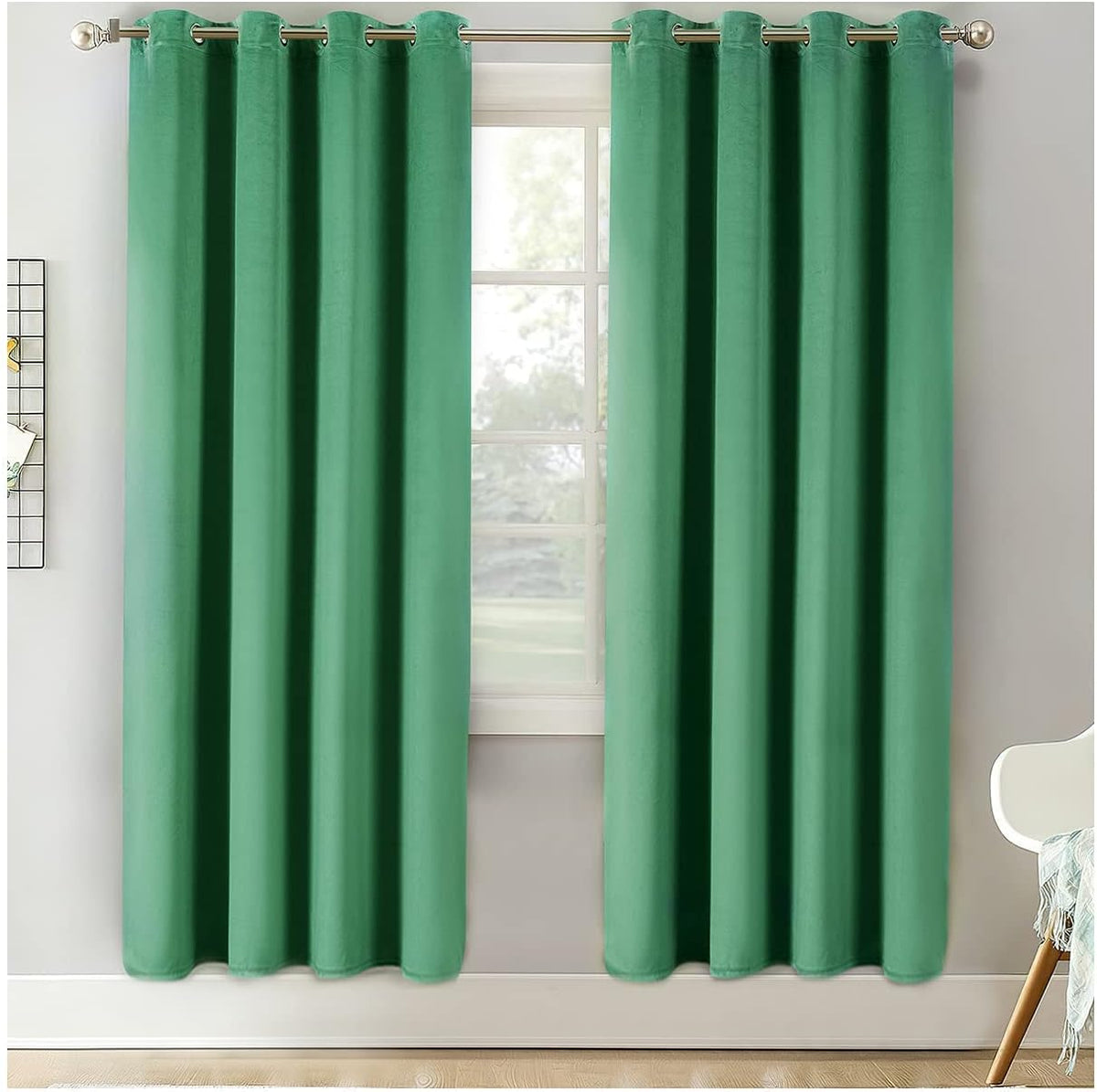 Grey Velvet Blackout Curtains 108 Inches Length 3-Layer Thermal Insulated Grommet Drape 2 Panels X459920