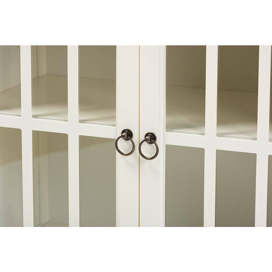 White Finished Wood and Glass Kitchen Storage Cabinet X5734