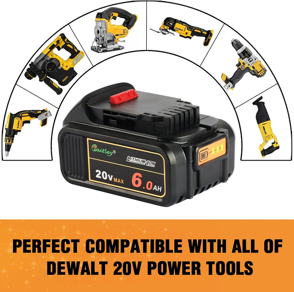 2 Pack 20V 6.0Ah Replacement Battery for Dewalt 20V Cordless Power Tool I9010