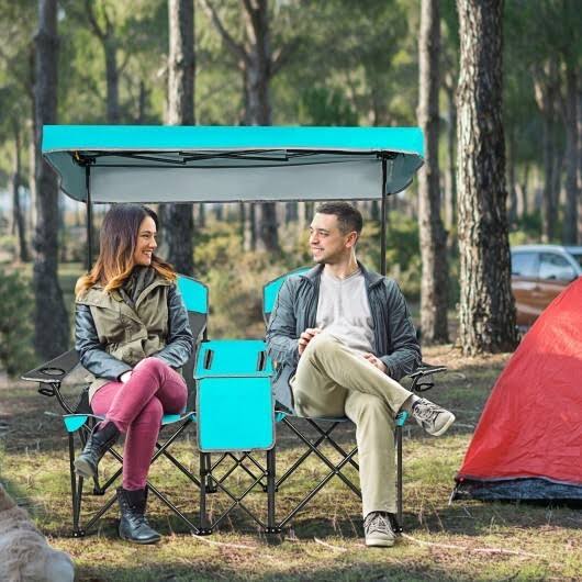 Turquoise Folding Camping Chair with Cup Holder R5774