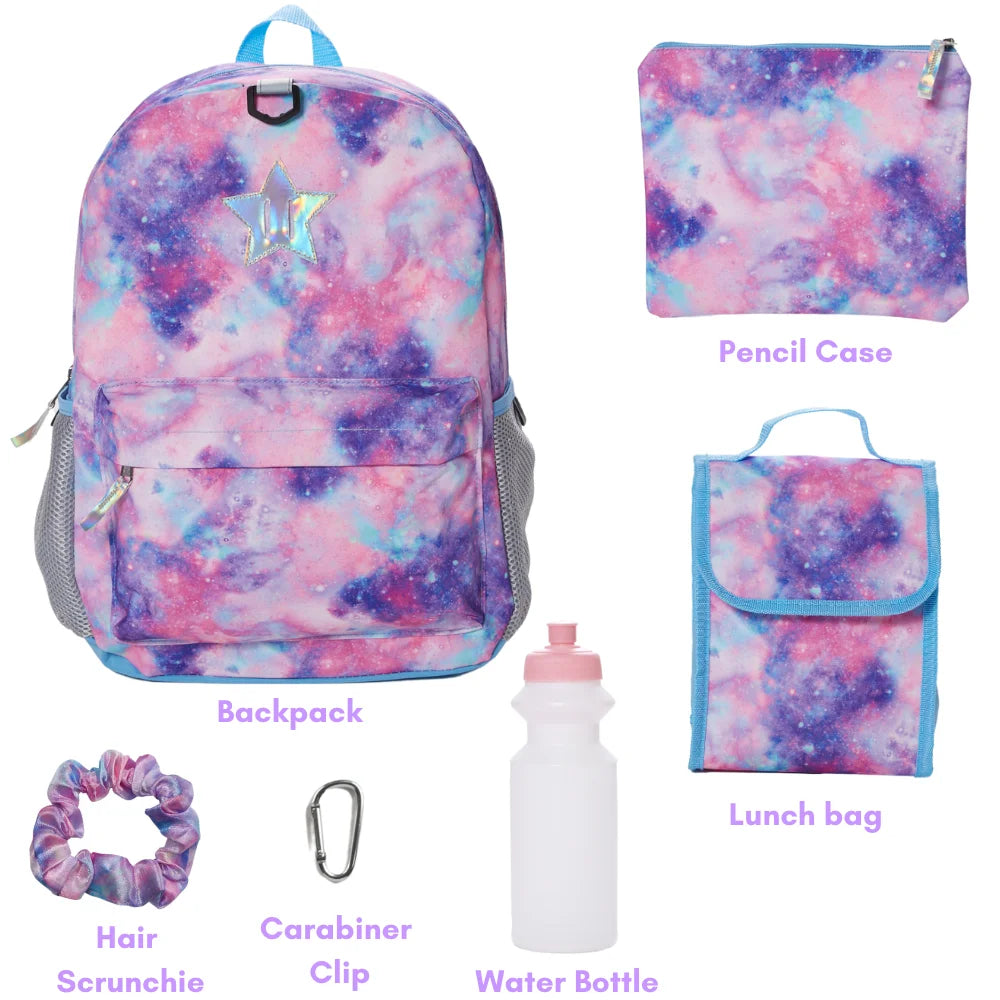 16 inch Light Pink 6 Piece Backpack Set with Lunch Box and Water Bottle U464