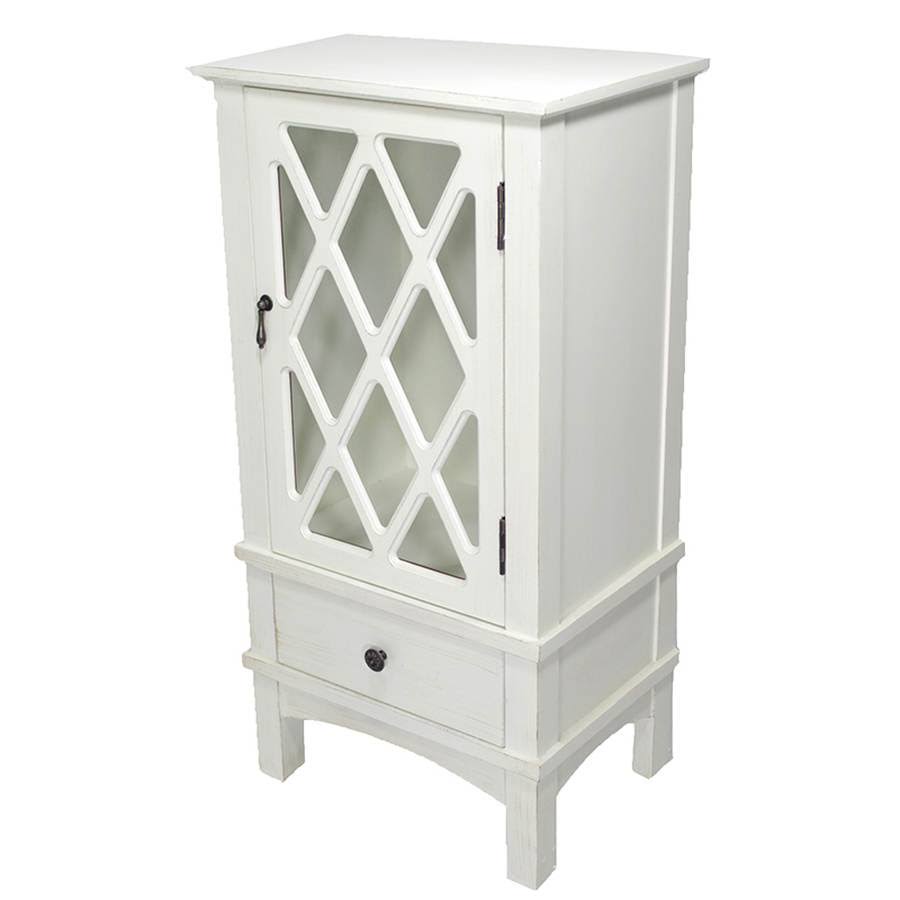Antique White Wood Glass Accent Cabinet A884