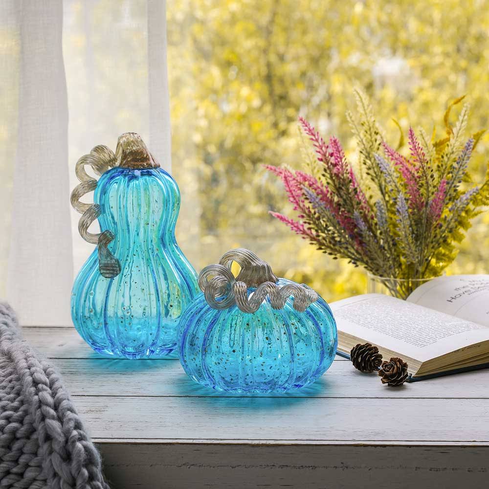 Blue Glass Pumpkin Decor E527