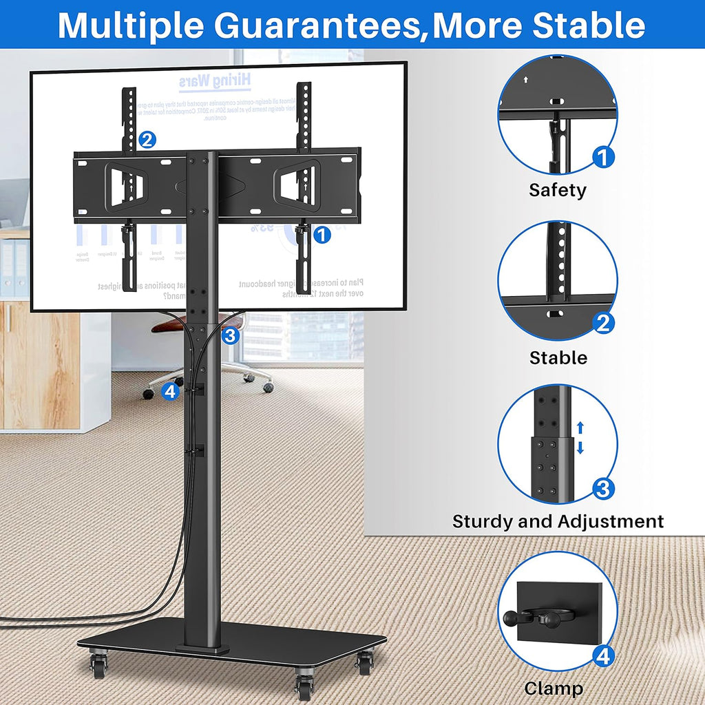 Tall TV Stand with Wheels, Height Adjustable, Max VESA 600x400mm S723