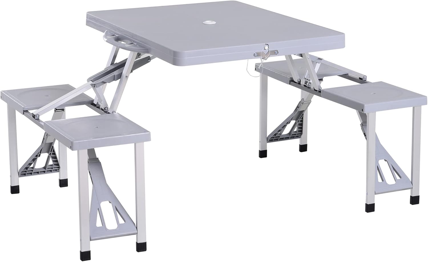 Grey 4-Seats Aluminum Fold Up Picnic Table with Umbrella Hole J773108