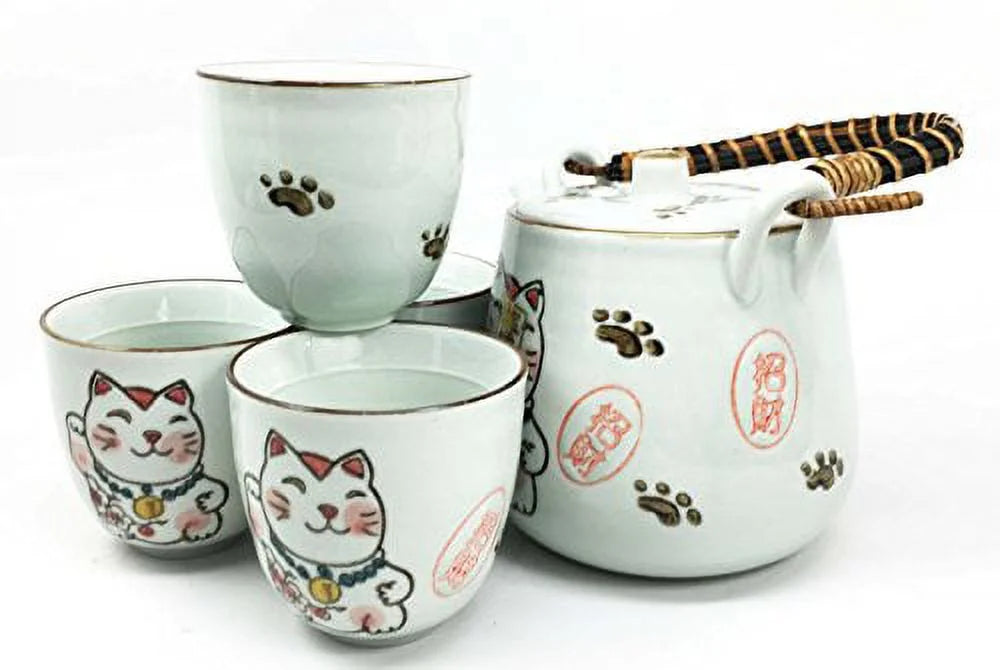 White Ceramic Tea Pot and Cups Set Serves 4 N9608