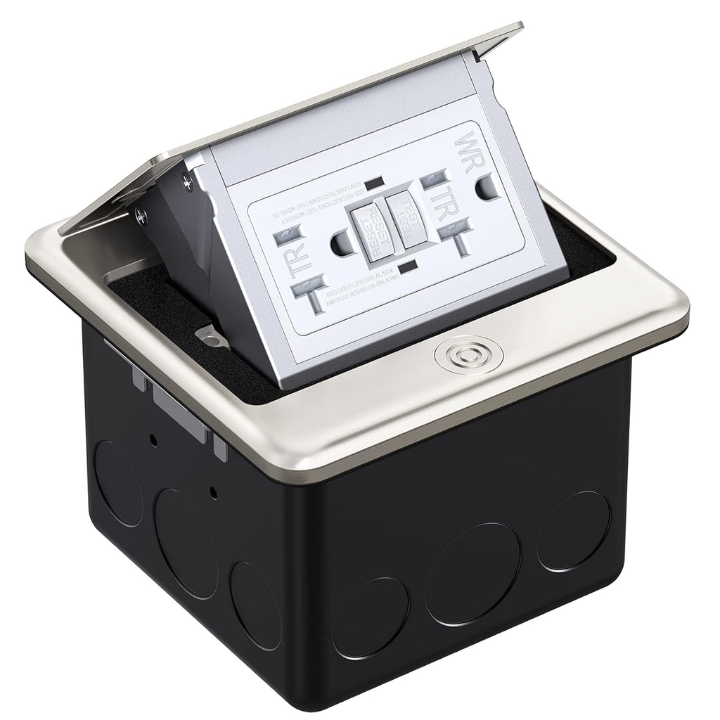 Brushed Nickel Pop Up Floor Outlet Covers Box with 20 Amp Stainless Steel GFCI Tamper Resistant Receptacle Outlet, Pack of 2 Z710