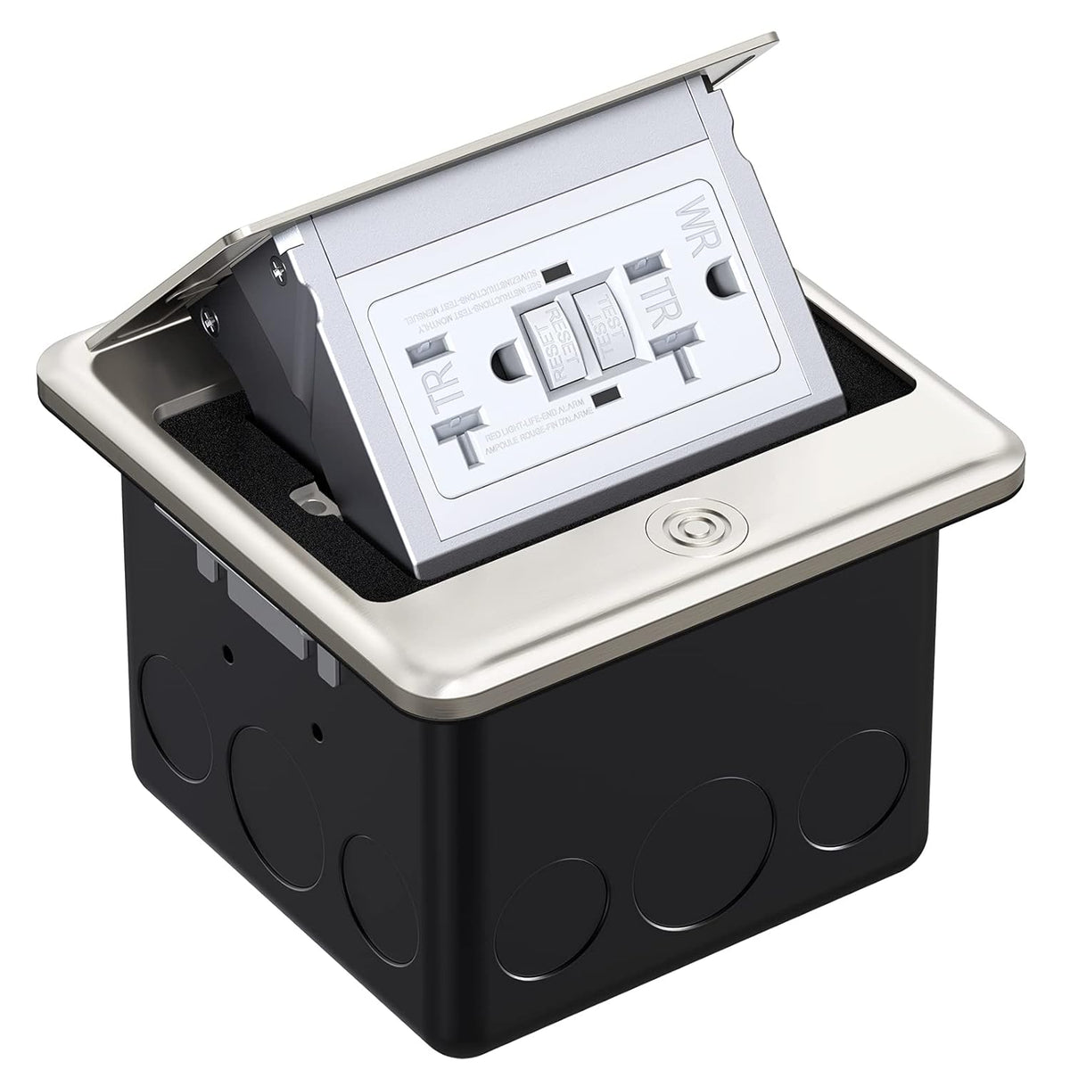Brushed Nickel Pop Up Floor Outlet Covers Box with 20 Amp Stainless Steel GFCI Tamper Resistant Receptacle Outlet, Pack of 2 Z710