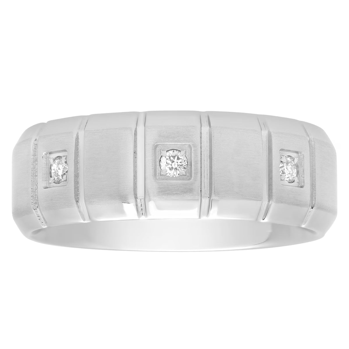 Stainless Steel 8mm Diamond Accent Notched Wedding Band Y158412
