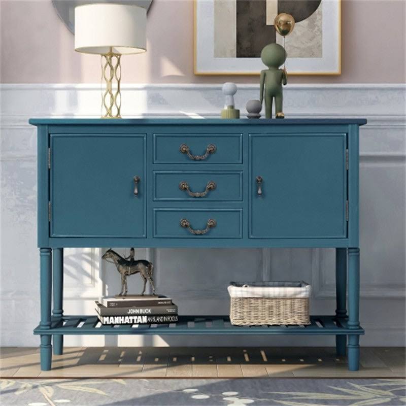 Blue Console Table with 3 Drawers A41086