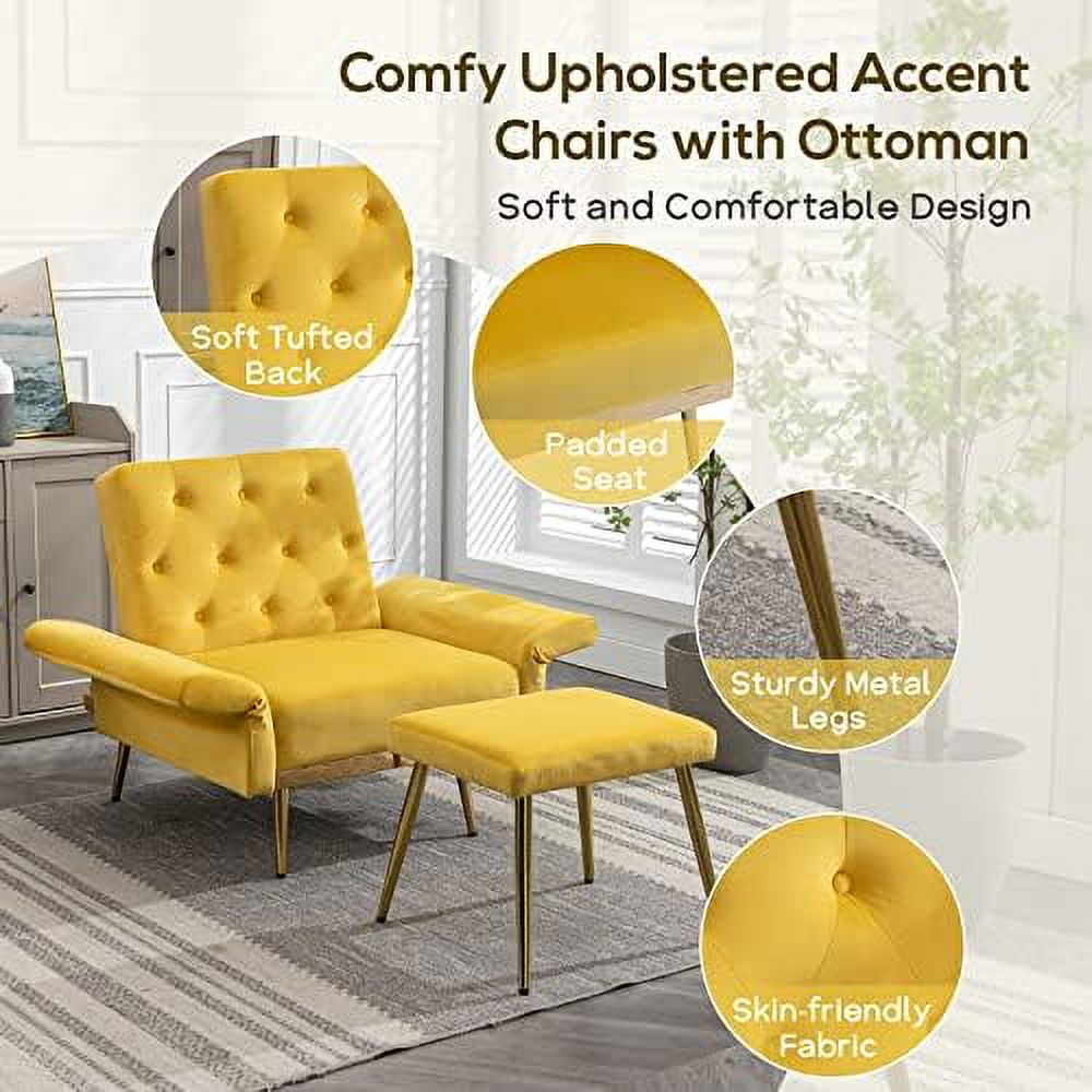 Olive Green Velvet Single Sofa Chair with Ottoman S752