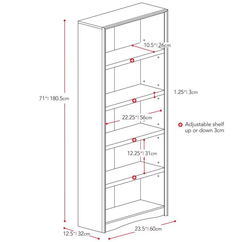 Walnut Faux Woodgrain 5 Shelf Bookcase A337795