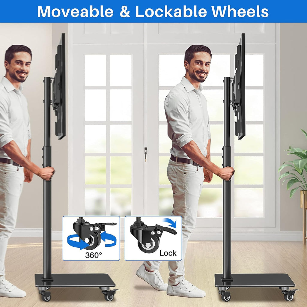 Tall TV Stand with Wheels, Height Adjustable, Max VESA 600x400mm S723