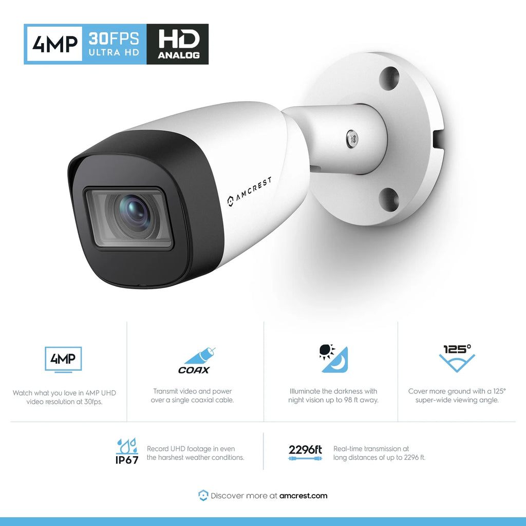 White 4MP Bullet Outdoor Security Camera with 98ft Night Vision O330185
