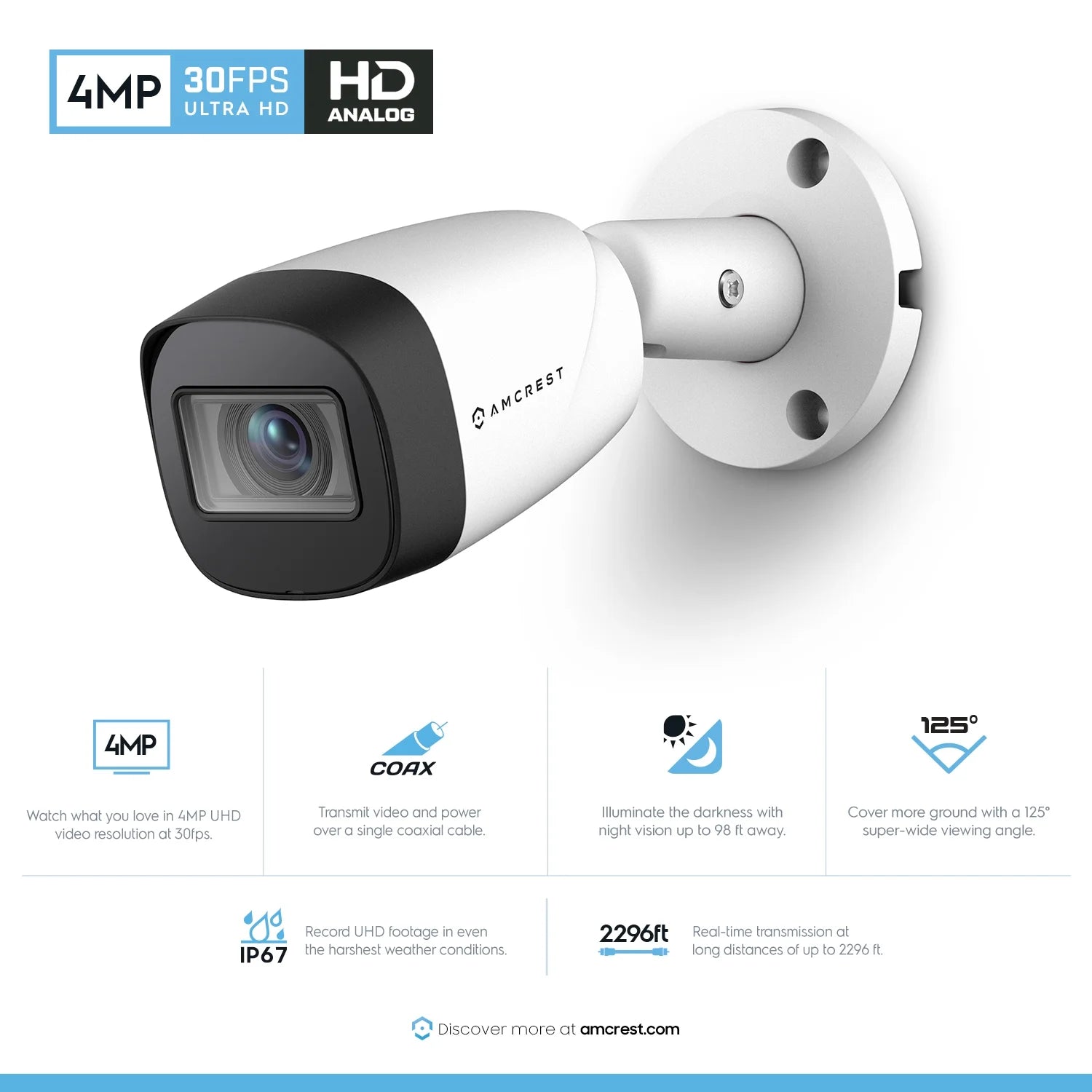 White 4MP Bullet Outdoor Security Camera with 98ft Night Vision O330185