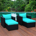 Black Rattan 4 Piece Outdoor Wicker Sectional Sofa with Turquoise Cushions S613