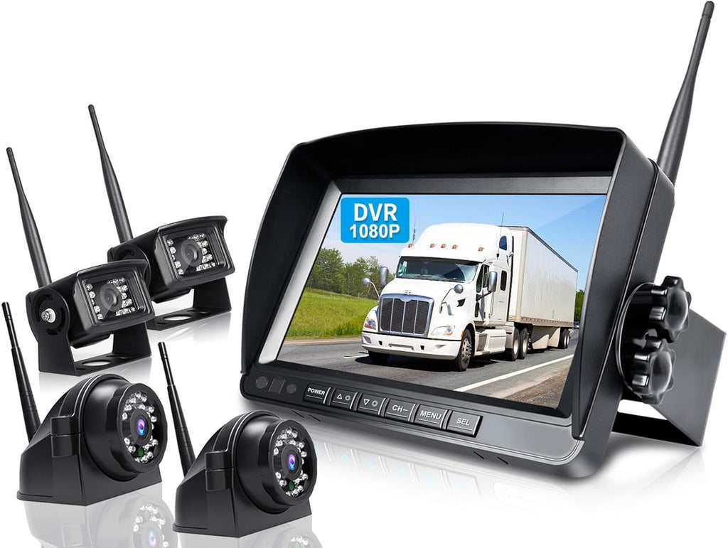 Wireless 3 Backup Camera System with 7 Inch DVR Touch Monitor, HD 1080P Digital Signal Wireless Rear View Camera Kit for RV Truck Trailer Camper B135