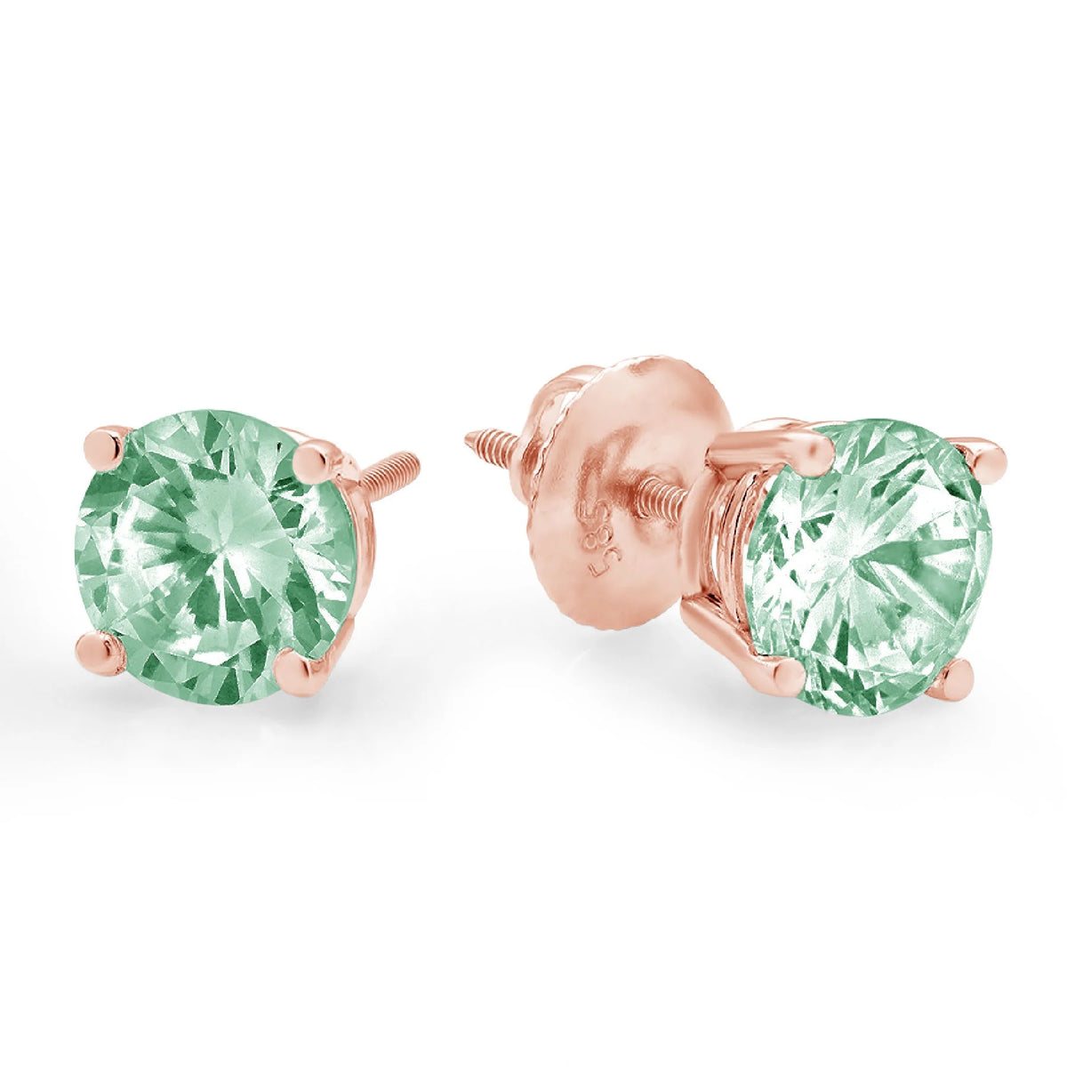 0.5 ct Solitaire Studs Green Simulated Diamond Solid 18K Rose Gold Earrings Screw back K792