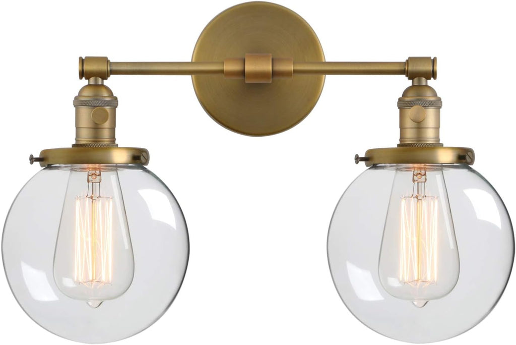 Industrial Style Wall Light Clear Double Sconce with Glass Round Canopy On/Off Button W113188