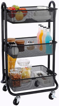 Turquoise 3 Tier Metal Rolling Utility Cart with Handle and Locking Wheels Z6072