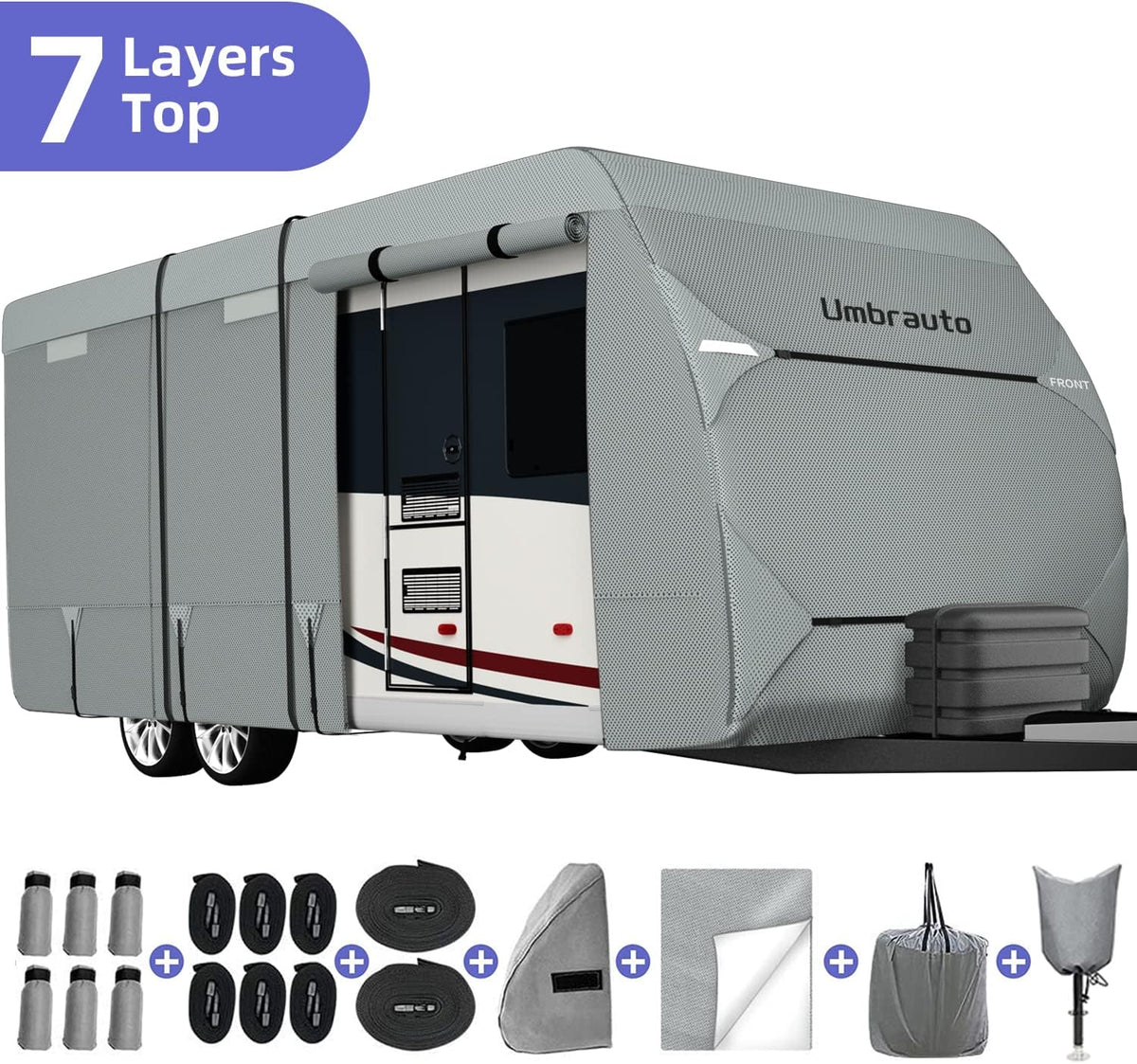 RV Cover 7 Layers Top Camper Cover for 27' to 30' RV with Tongue Jack Cover J14086