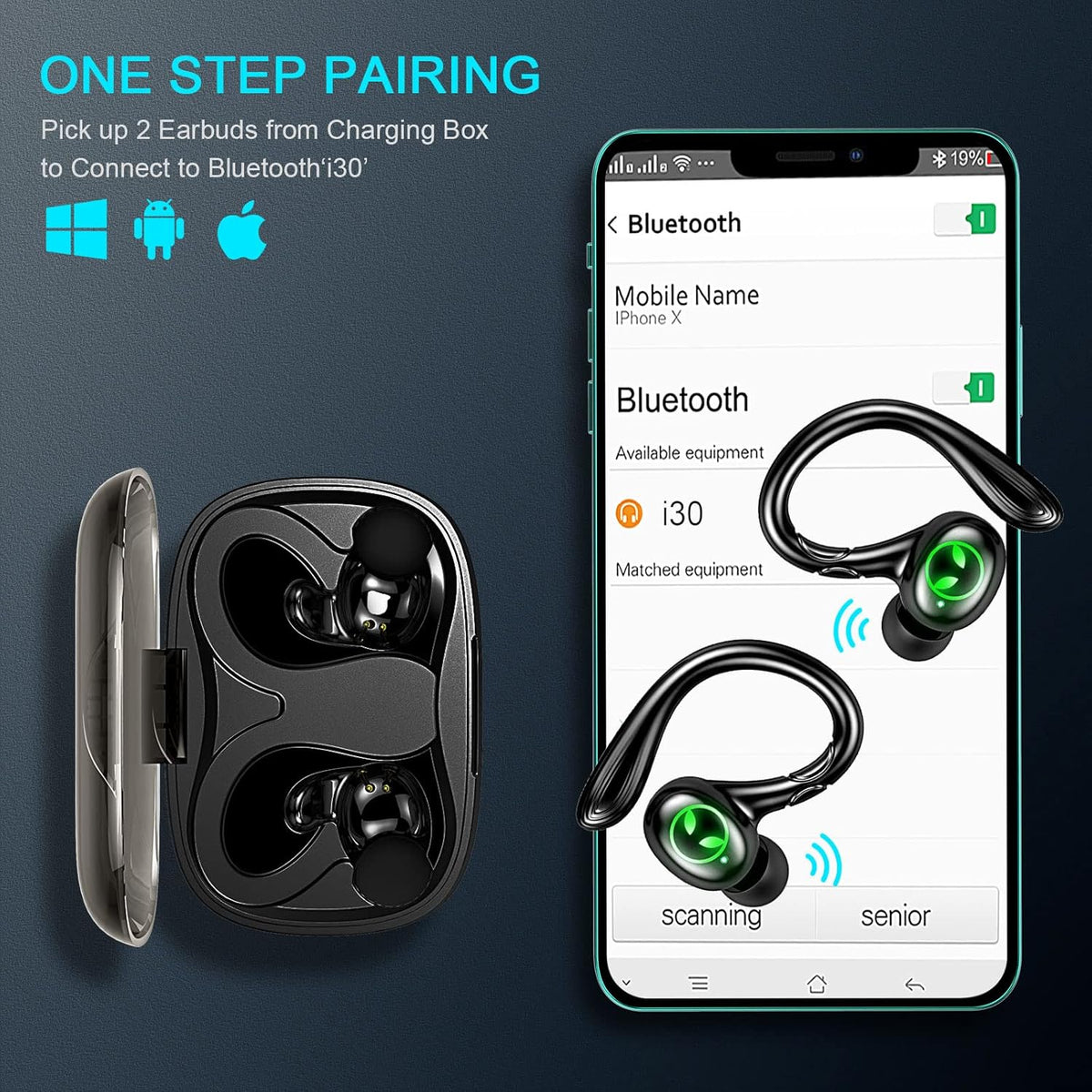 Wireless Earbuds with Earhooks, IP7 Waterproof, 40H Playtime, Pack of 2 Z6336