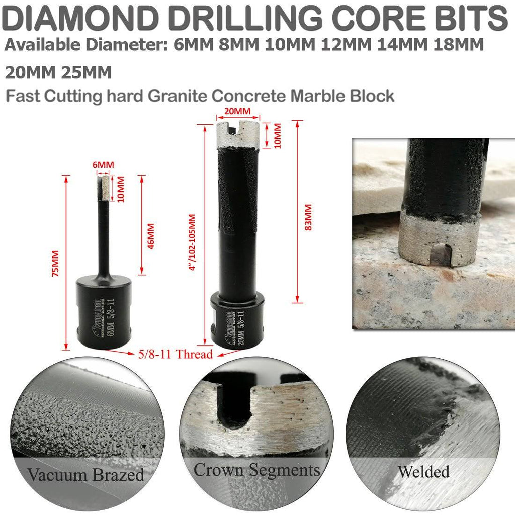 Diamond Core Drill Bits Diameter 18mm to 102mm Laser Welded Dry or Wet Y7697