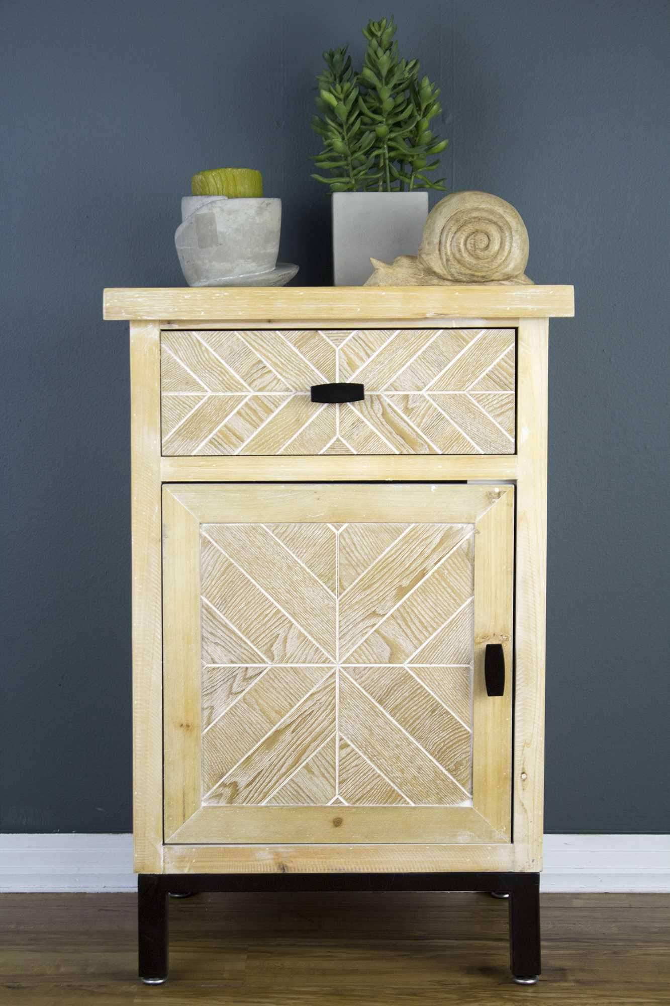 Antique White Wood Glass Accent Cabinet A884