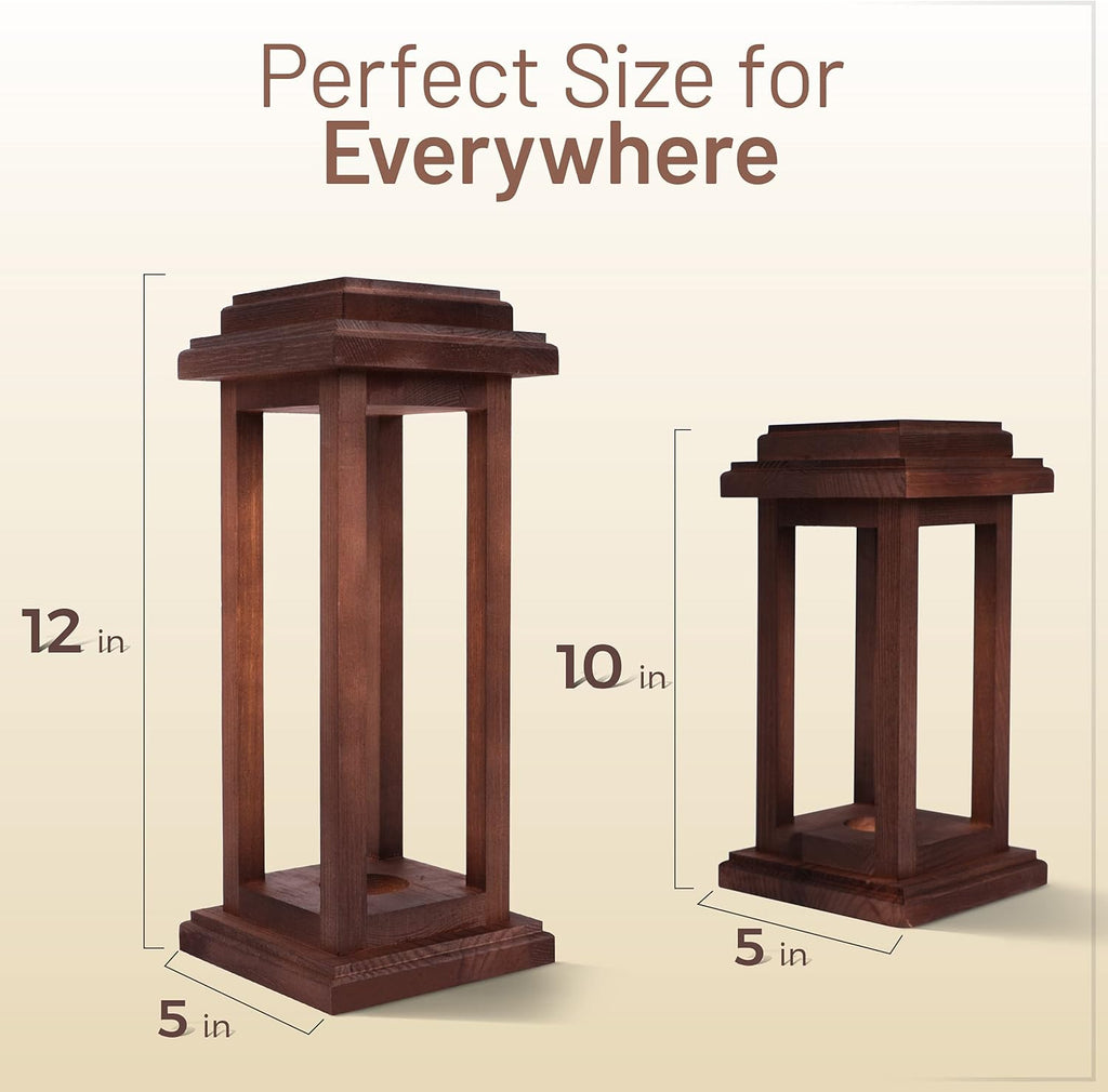 Rustic Decorative Wooden Lantern Set of 2 G616166