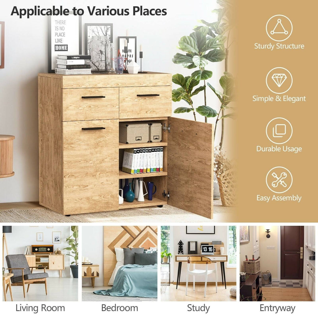 Oak Storage Cabinet with 2 Drawers Doors and Shelves G13045