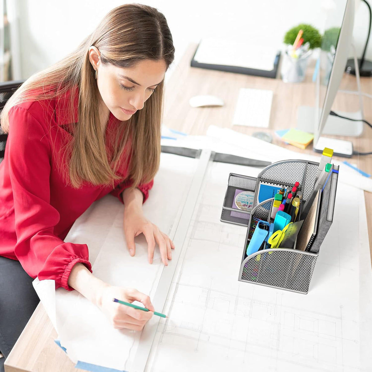 Metal 6 Compartment Desk Organizer with Drawer, Pack of 2 J949738