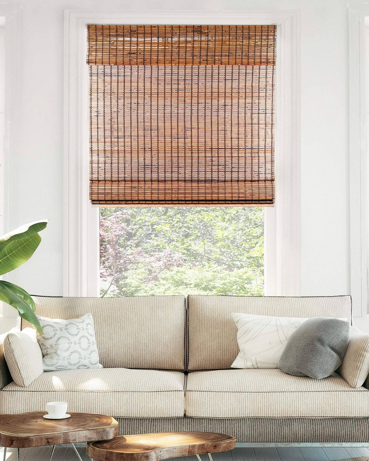 Cordless Bamboo Roman Shades, 29 inch x 64 inch, Brown T90131