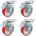 6 x 2 Total Lock Caster Set of 4 with Red Polyurethane on Steel Wheel K794271