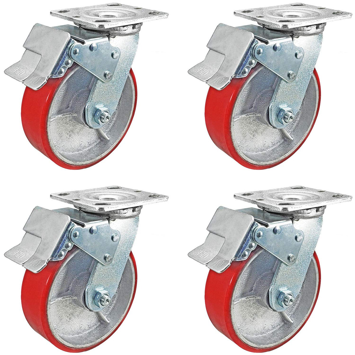 6 x 2 Total Lock Caster Set of 4 with Red Polyurethane on Steel Wheel K794271