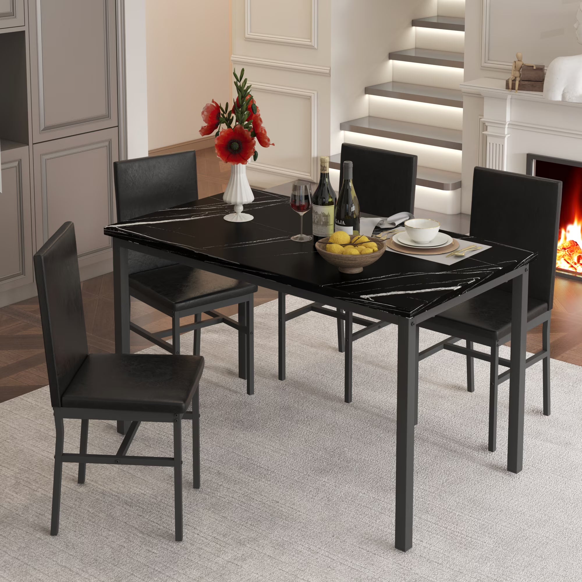 5 Piece Black Dining Table and Chairs Set R746432