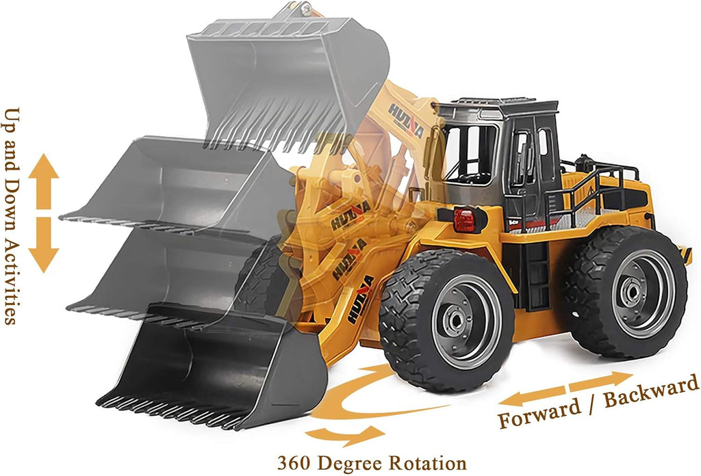 Remote Control Bulldozer Toy Truck 1/18 Scale RC Construction Vehicles Metal Front Loader 4WD Truck with Two Rechargeable Batteries W19275