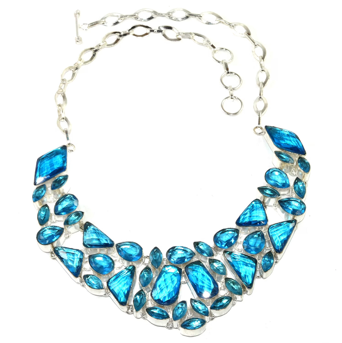 Swiss Blue Quartz 925 Silver Necklace 16-18'' H9506