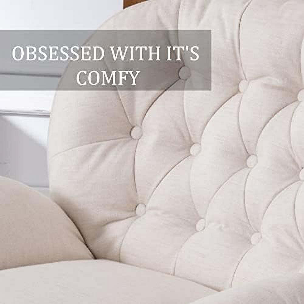 White Linen Swivel Arm Chair with Ottoman F24176
