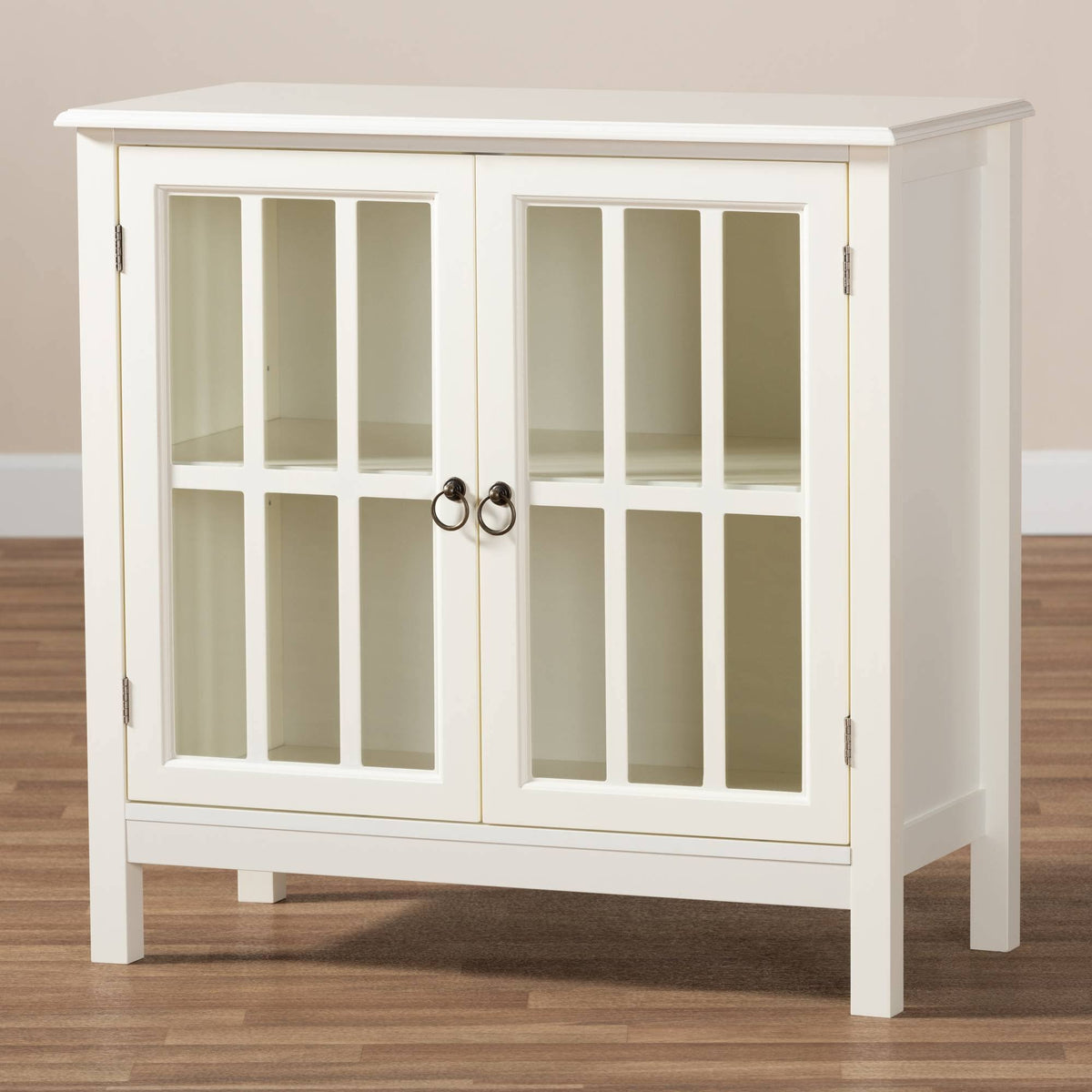 White Finished Wood and Glass Kitchen Storage Cabinet X5734
