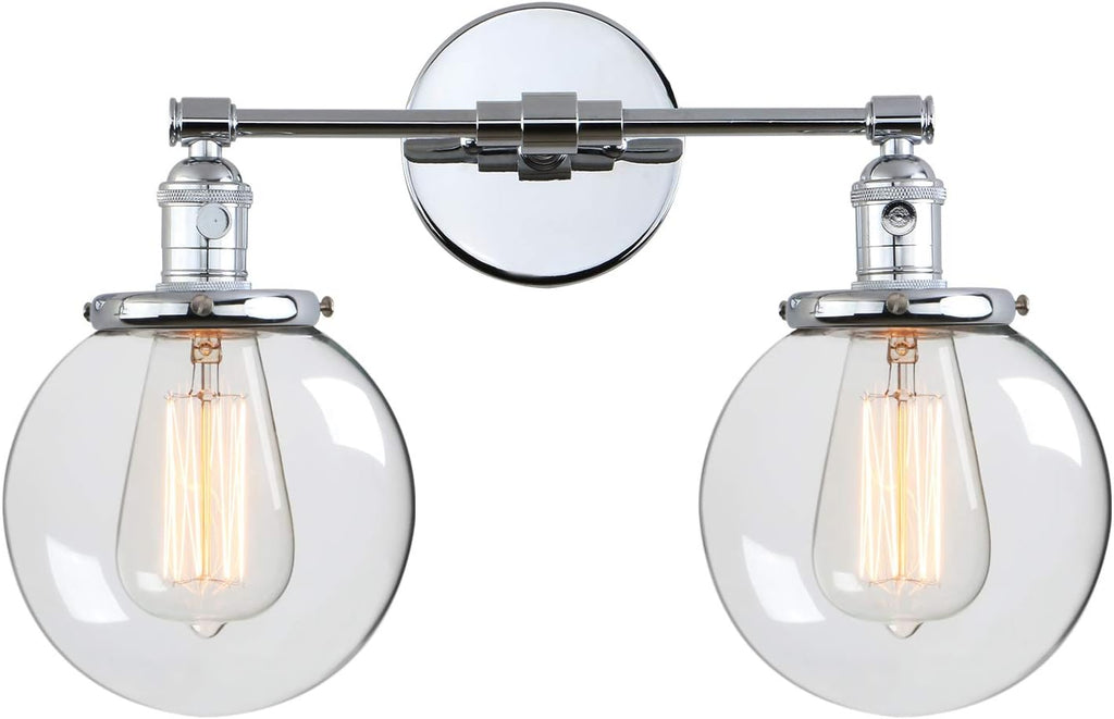 Industrial Style Wall Light Clear Double Sconce with Glass Round Canopy On/Off Button W113188