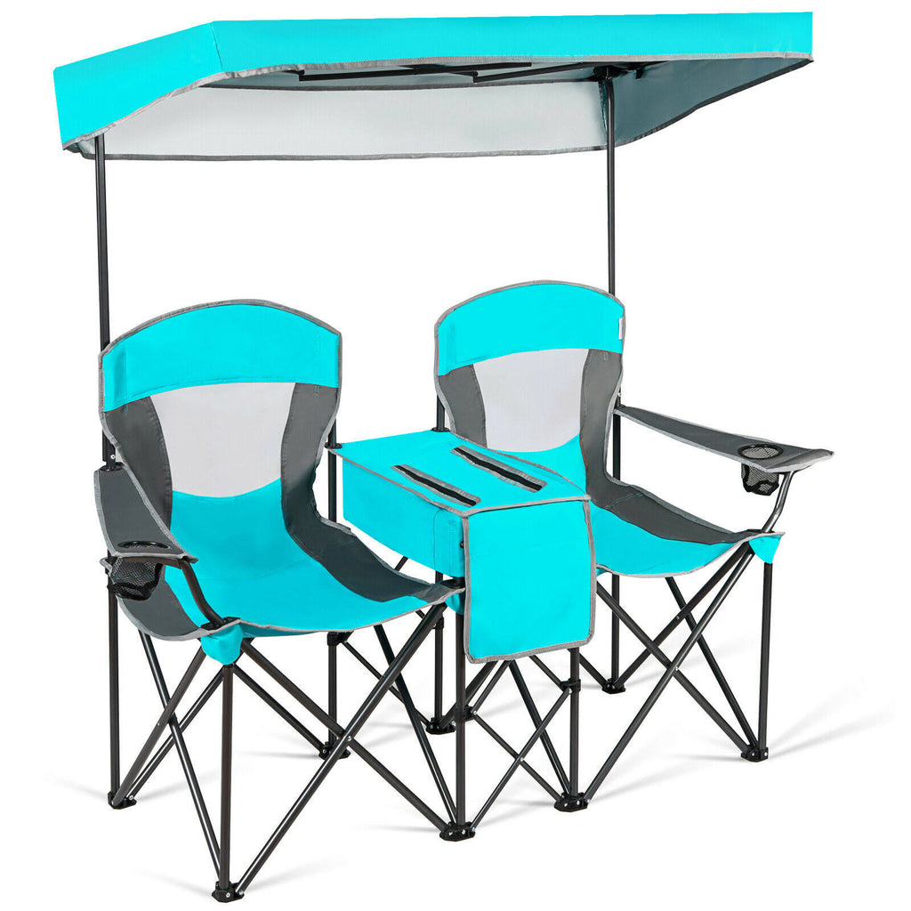 Turquoise Folding Camping Chair with Cup Holder R5774
