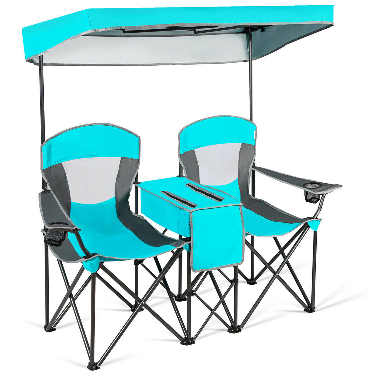 Turquoise Folding Camping Chair with Cup Holder R5774
