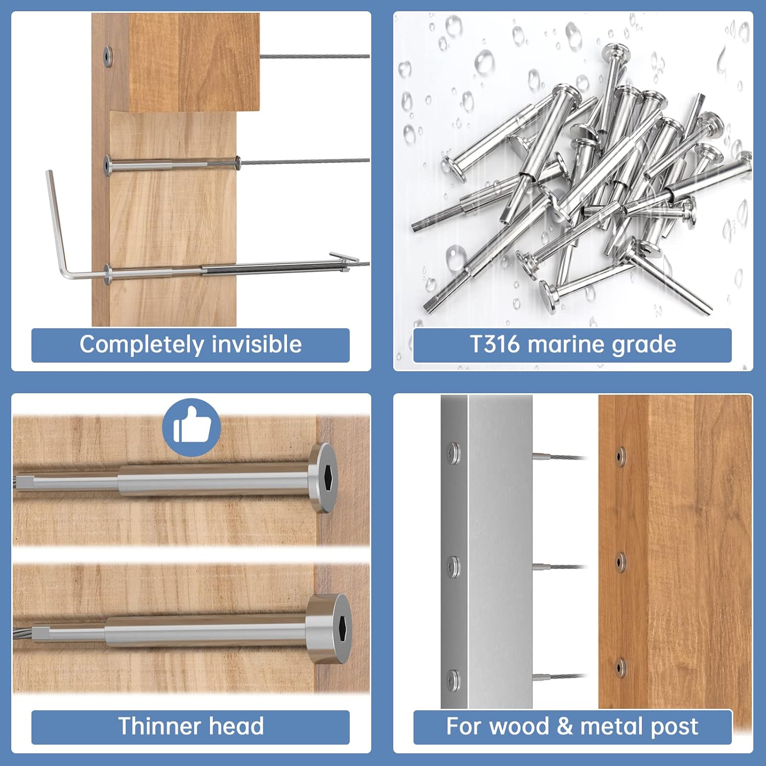 10Pack T316 Stainless Steel Cable Railing Kit G28304