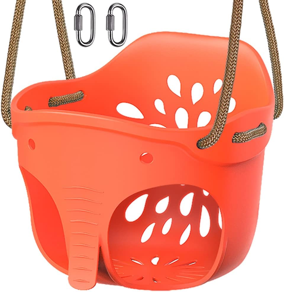 Orange-red Toddler Swing Seat with Adjustable Rope and 2 Carabiners X3394