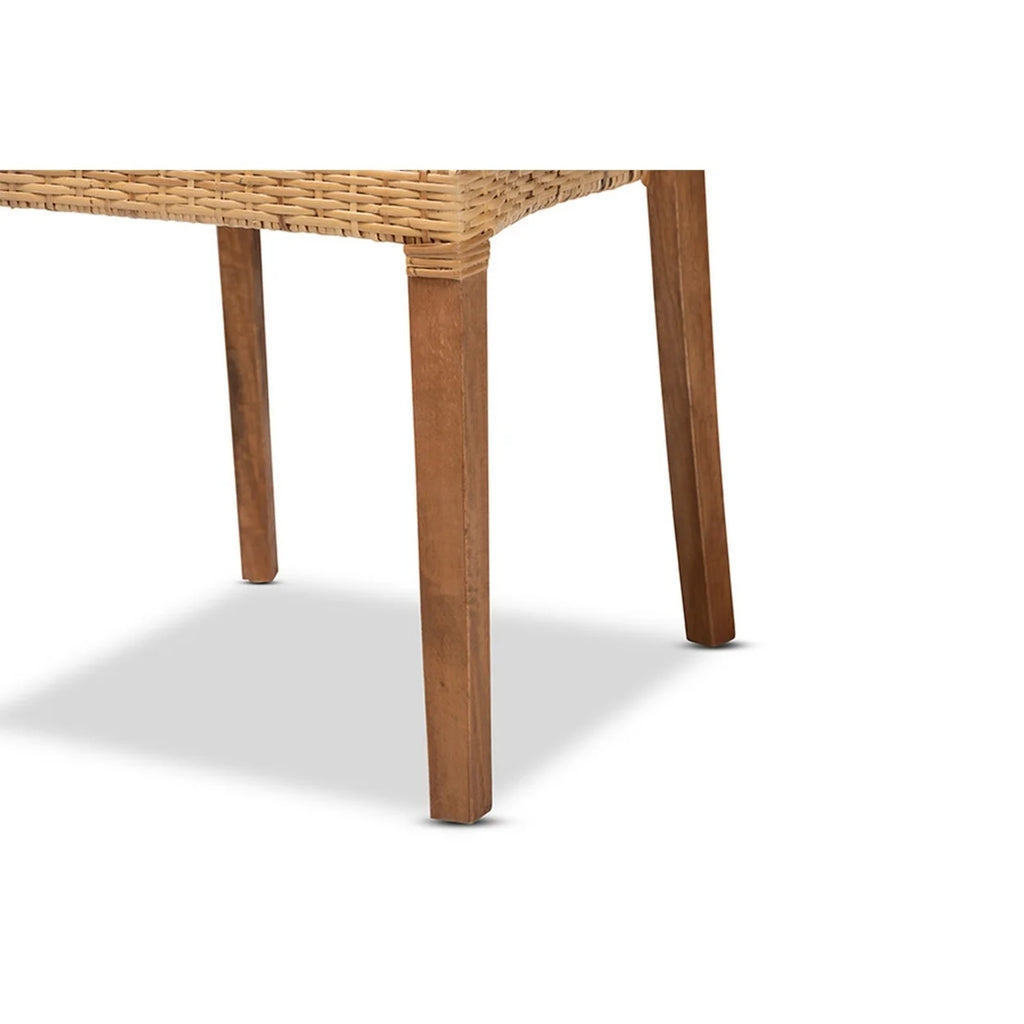 Walnut Brown Wood and Natural Rattan 2-Piece Dining Chair Set S2657