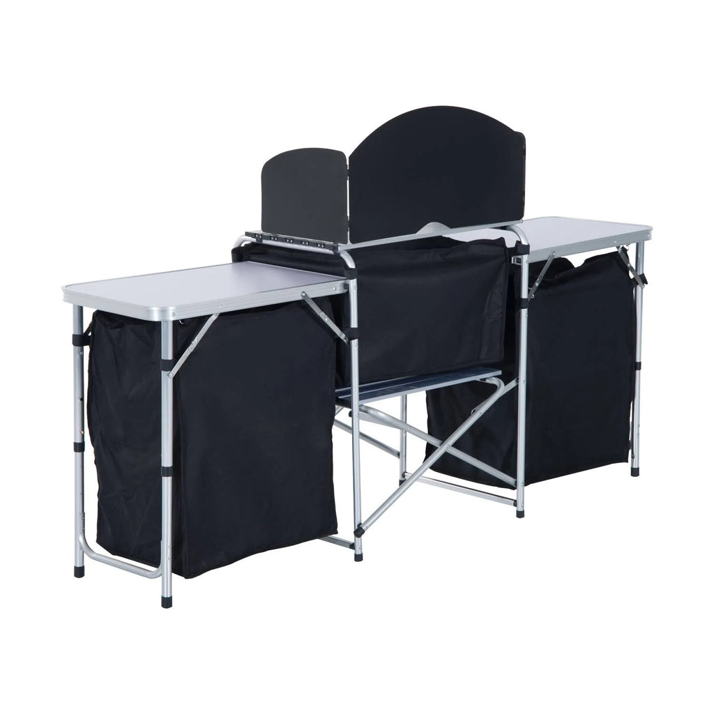 Black and Silver Folding Camping Kitchen Cabinet Picnic Table F57442