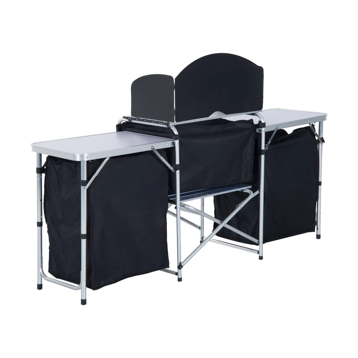 Black and Silver Folding Camping Kitchen Cabinet Picnic Table F57442