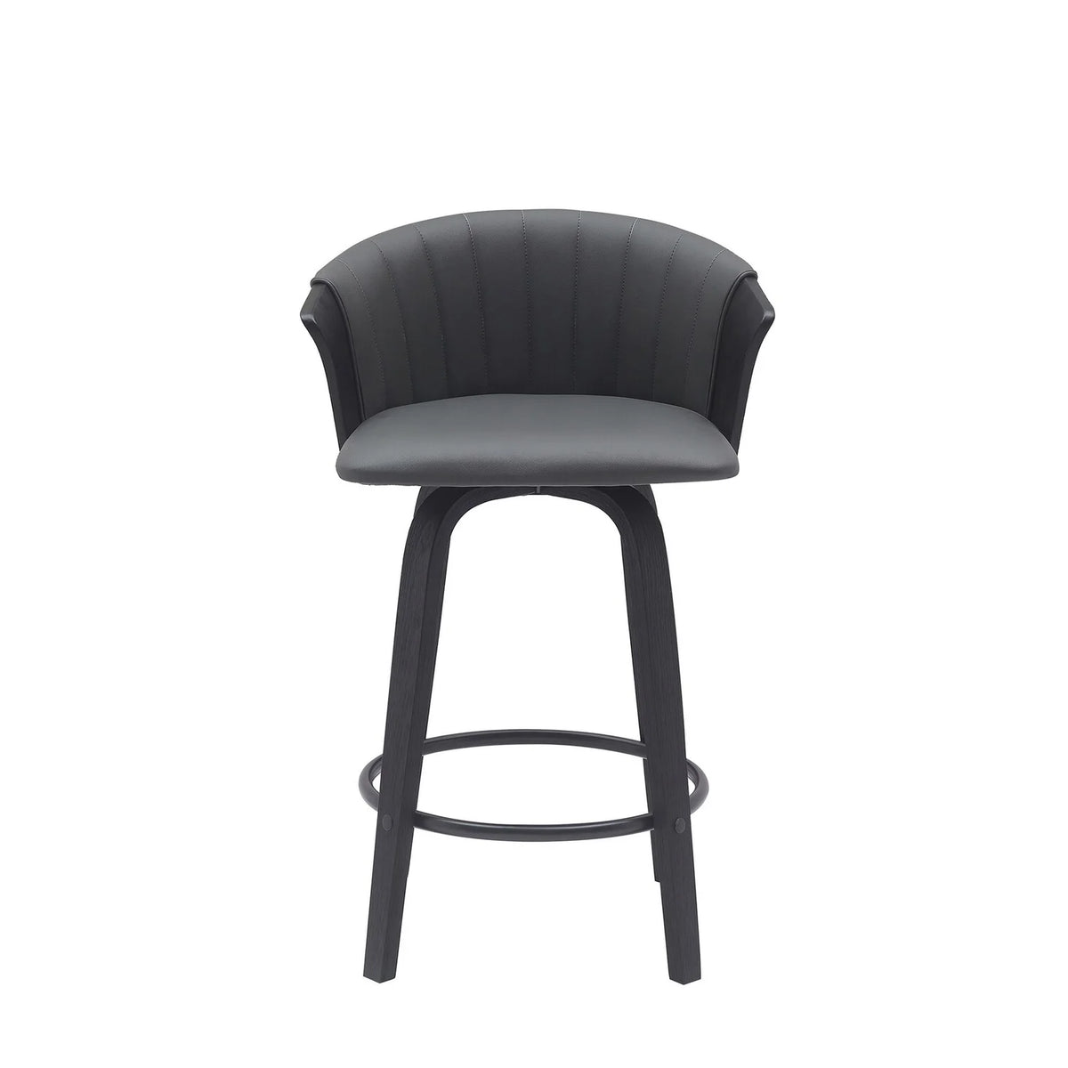 Black Faux Leather Swivel Counter Stool Chair W68834
