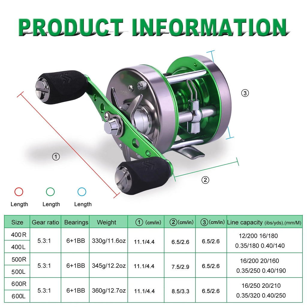 Round Baitcasting Reel Max 22LB Reinforced Metal Body Conventional Reel T253