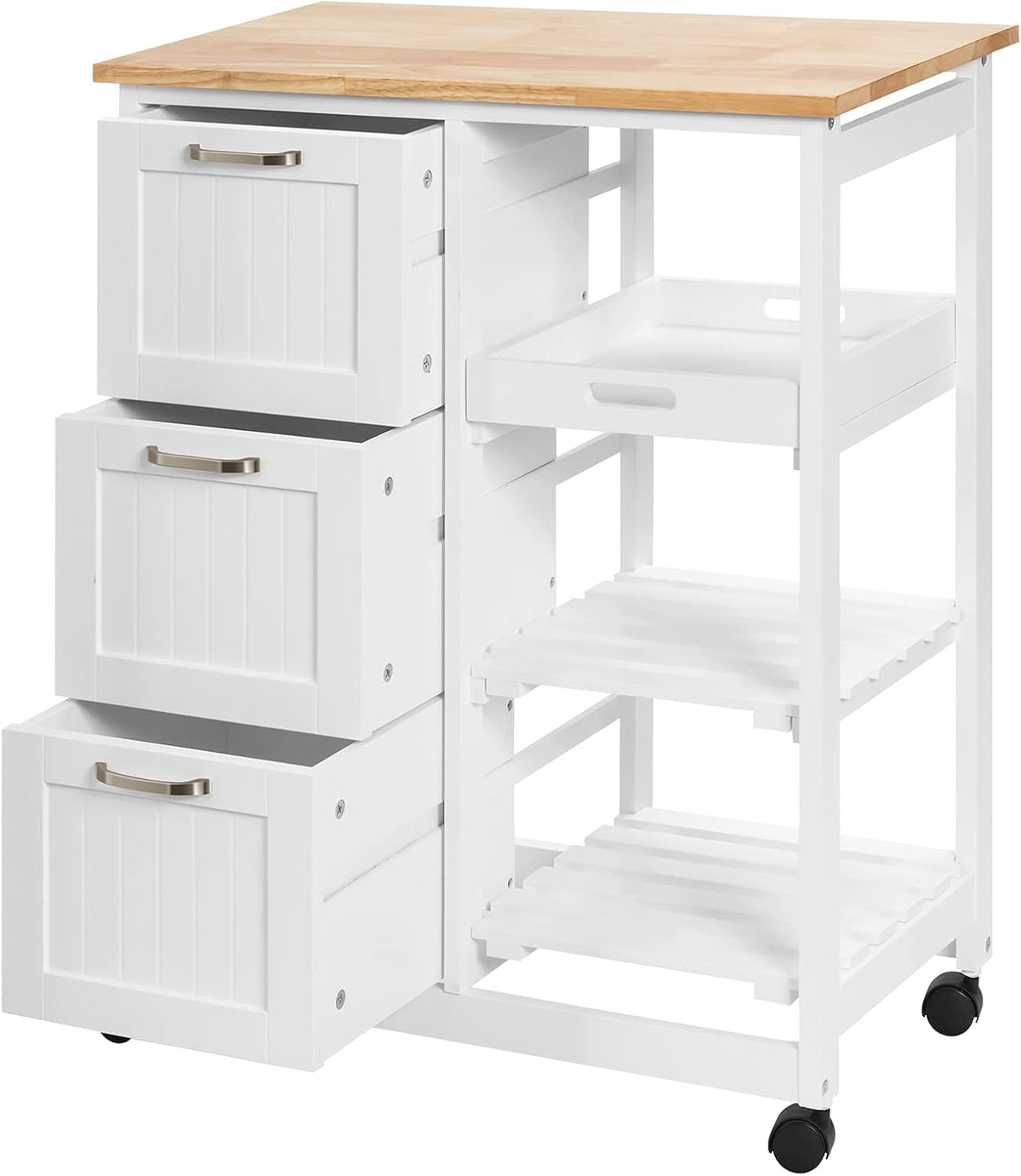 White Rolling Kitchen Island Cart with Storage V641